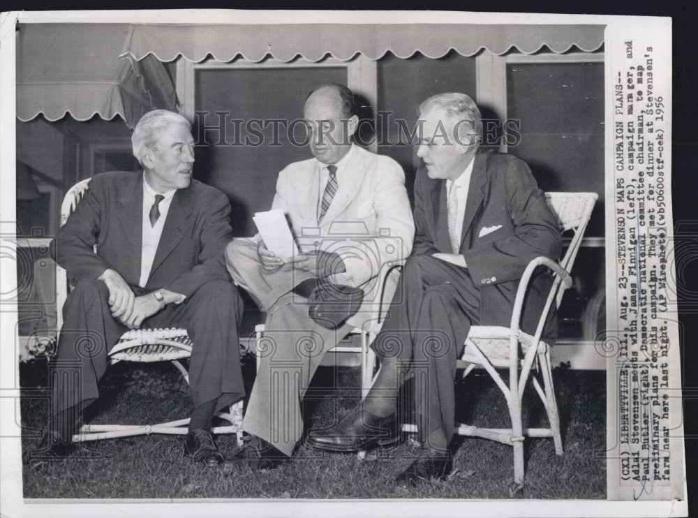 1956 Press Photo Dem Pres candidate Adlai Stevenson &amp; J Finnigan &amp; P Butler - Historic Images