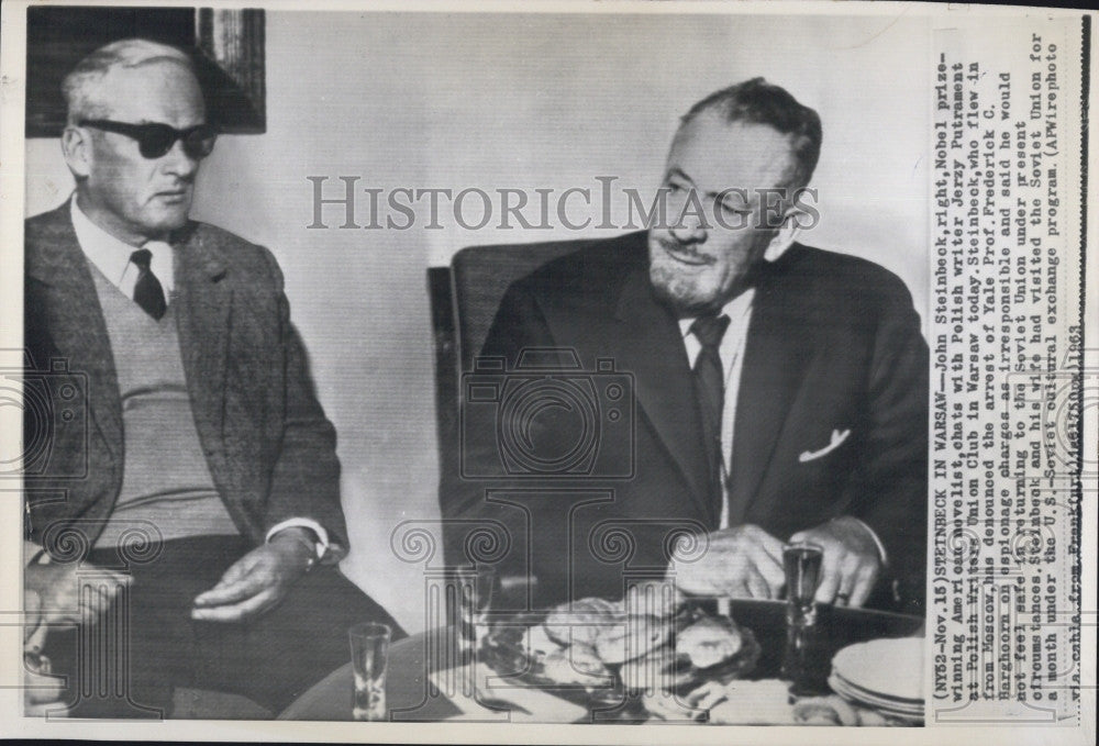 1963 Press Photo Author John Steinbeck Polish Writers Union Club Jerzy Putrament - Historic Images