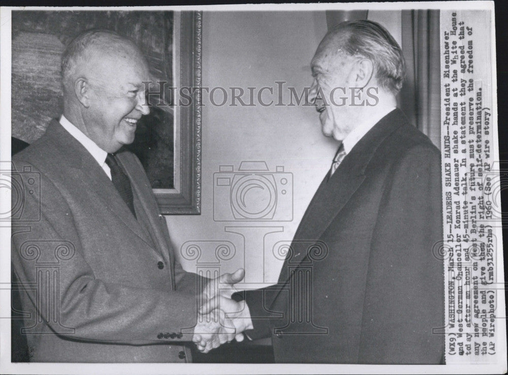 1960 Press Photo Pres. Eisenhower &amp; W Ger Chancellor K Adenauer - Historic Images