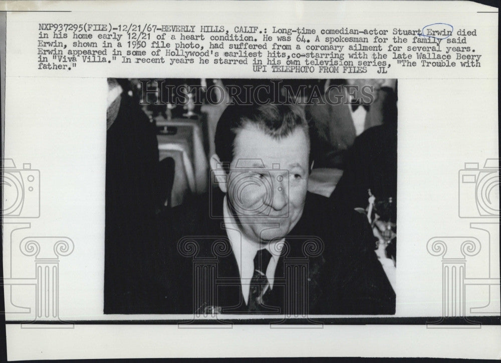 1967 Press Photo Comedian actor Stuart Erwin - Historic Images