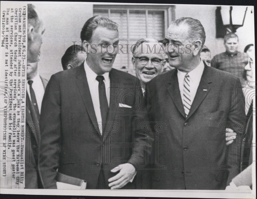 1964 Press Photo Evangelist Billy Graham President Lyndon B Johnson - Historic Images