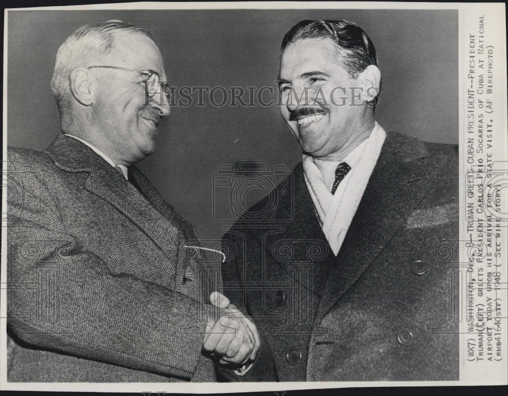 1948 Press Photo  Cuban Pres Carlos Prio Socarraas &amp; US Pres.Truman - Historic Images