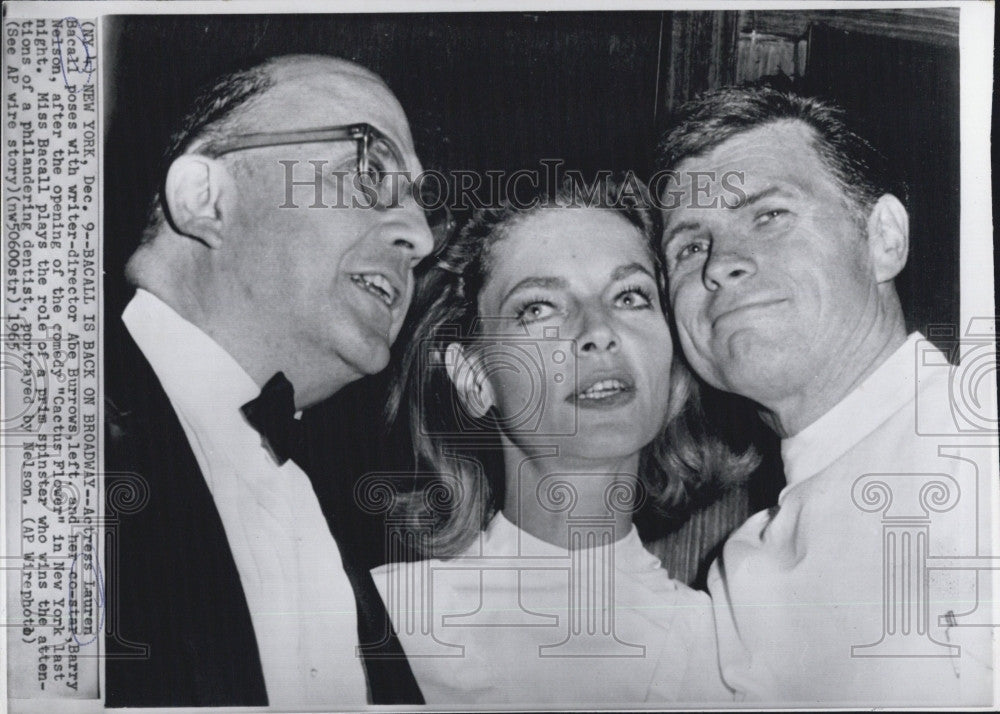 1965 Press Photo Actress Lauren Bacall, A. Burrows, Barry Nelson &quot;Cactus Flower&quot; - Historic Images