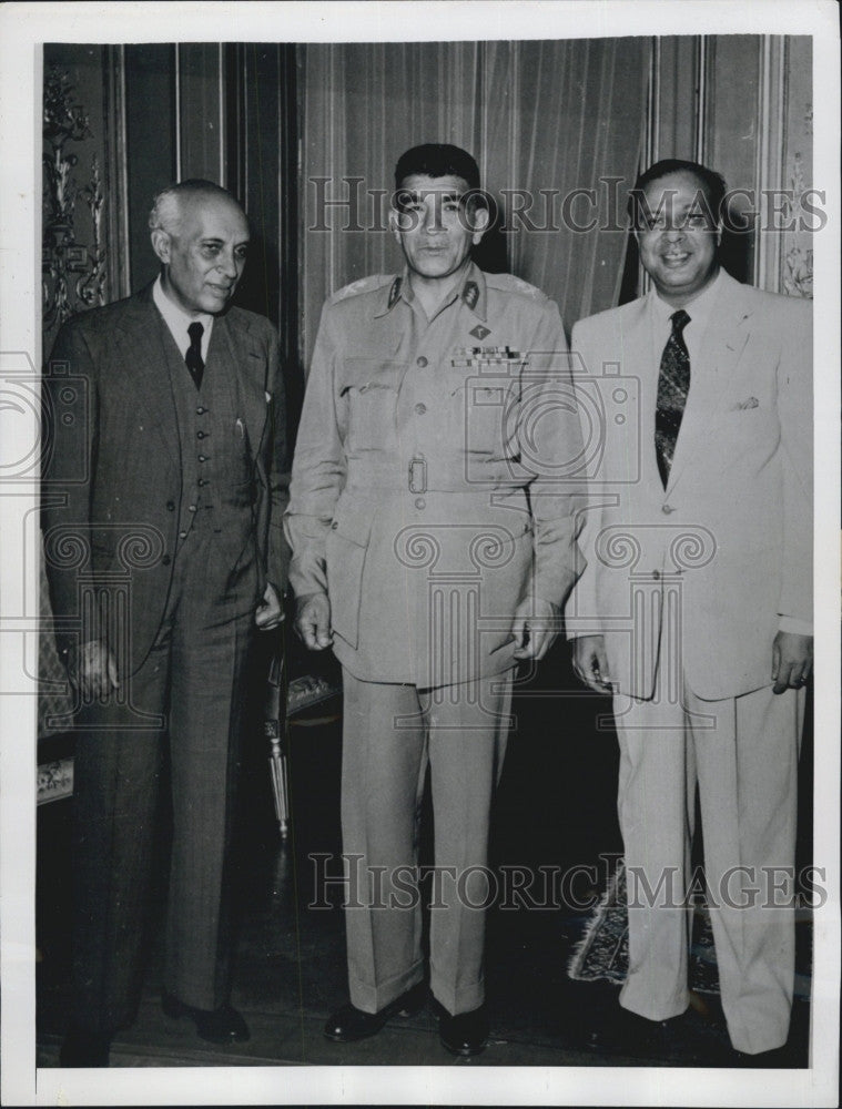 1953 Press Photo Egyptian President Maguib, Jawagarlal Nehru, Mahamed Ali - Historic Images