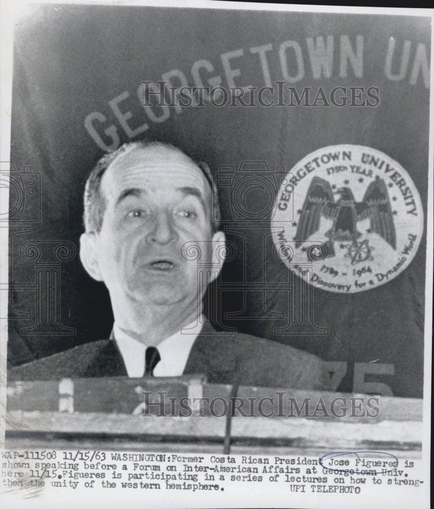 1963 Press Photo Former Costa Rican President Jose Figueres at Georgetown Univ - Historic Images