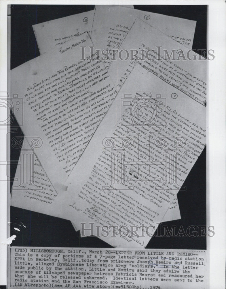 1974 Press Photo Portions of a 7-page letter from Joseph Remiro, R. Little - Historic Images