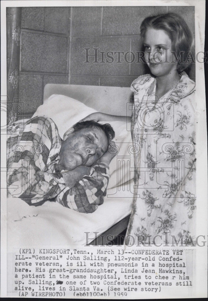 1959 Press Photo John Sailing,112 Confederate vet &amp; great grand daughter - Historic Images