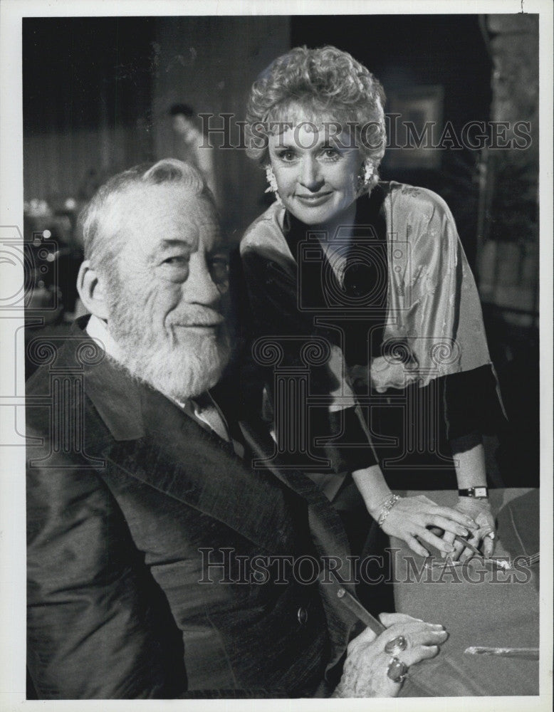 1985 Press Photo Tippi Hedren and John Huston in &quot;Alfred Hitchcock Presents&quot; - Historic Images