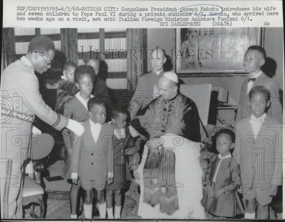 1968 Press Photo Congolese President Joseph Mobutu Pope Paul VI - Historic Images