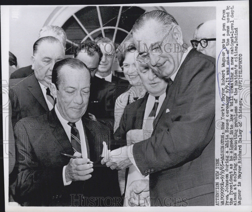 1965 Press Photo New York Mayor Robert Wagner President Lyndon Johnson - Historic Images