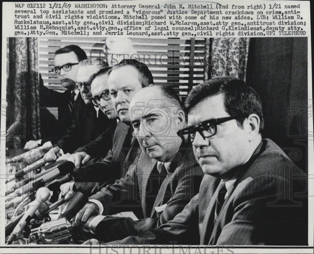 1969 Press Photo  Atty Gen John Mitchell,RW McLaren,WH Rehnquist &amp; J leonard - Historic Images