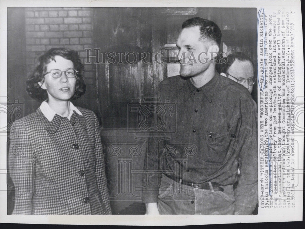 1955 Press Photo Mrs Adele Austin Ricketts &amp; Malcolm Berson,China says spies - Historic Images