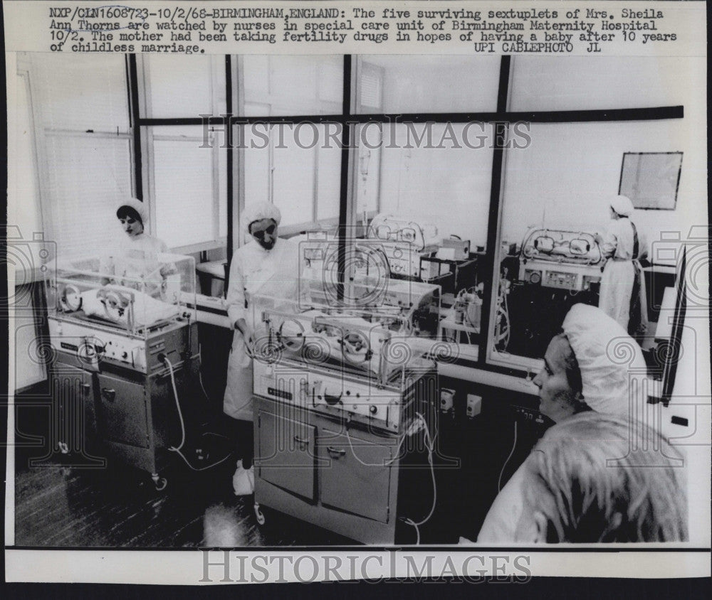 1968 Press Photo Sextuplets  of Mrs S  A Thorns at Birmingham Hospital - Historic Images