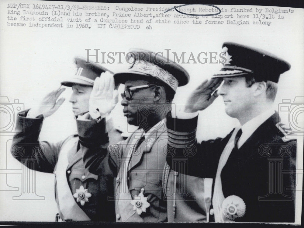 1969 Press Photo Congo President Joseph Mobotu Belgium&#39;s King Baudouin and - Historic Images