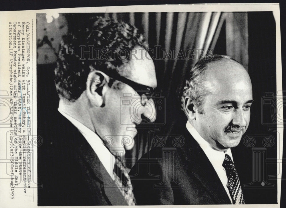 1973 Press Photo Ismail Fahmy Egyptian Foreign Minister Henry Kissininger - Historic Images