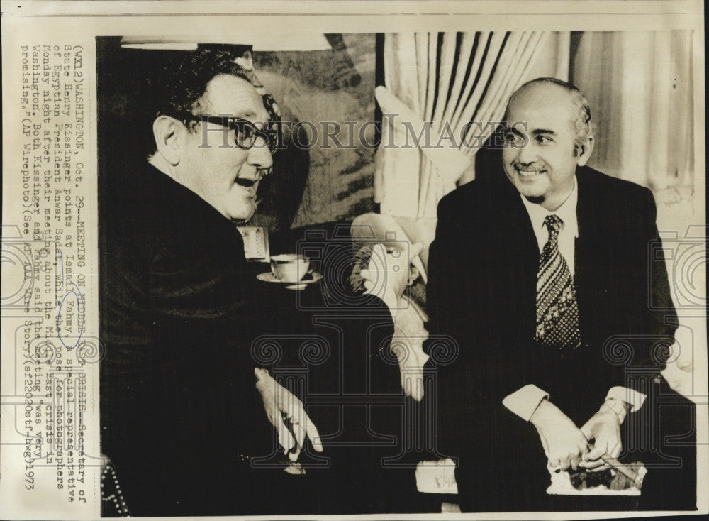 1973 Press Photo Ismail Fahmy Egyptian Foreign Minister Henry Kissinger - Historic Images