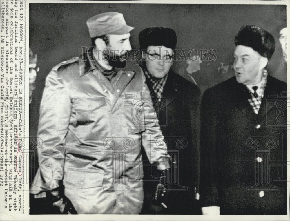 1972 Press Photo Cuban PM Fidel Castro &amp; Soviet A Shelepin - Historic Images