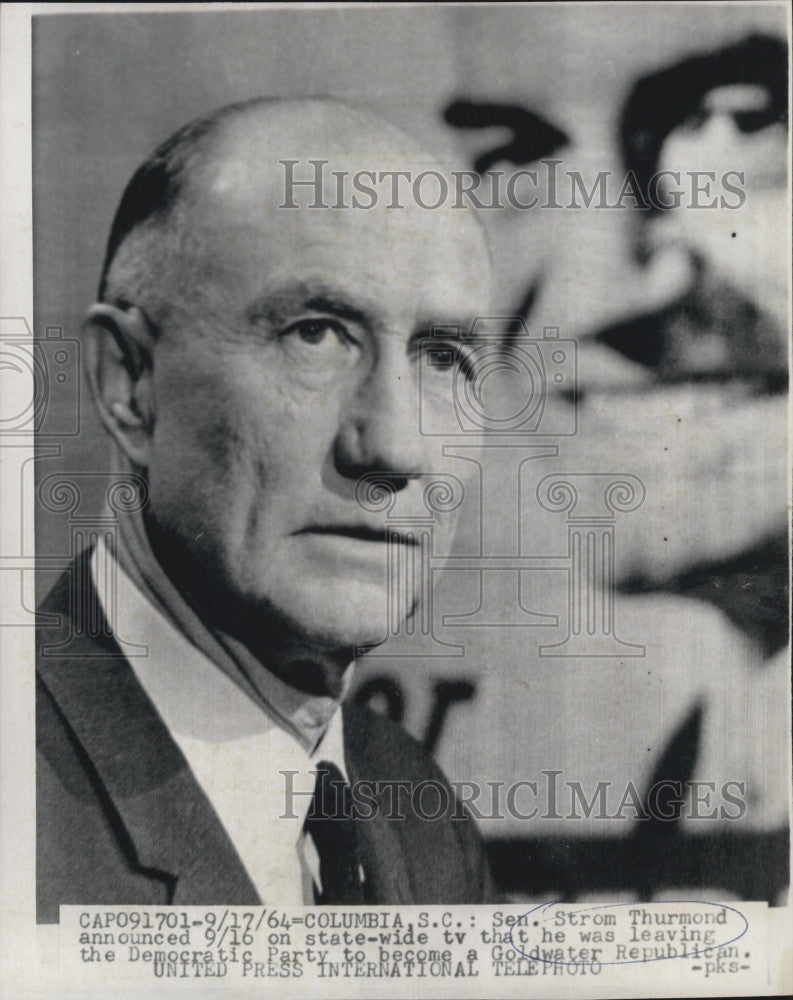 1964 Press Photo Sen. Strom Thurmond said he&#39;s becoming a Goldwater Republican - Historic Images