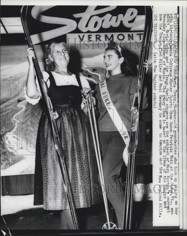 1959 Press Photo Maria Trapp and Coliseum Winter Sports Show Queen Patricia Mott - Historic Images