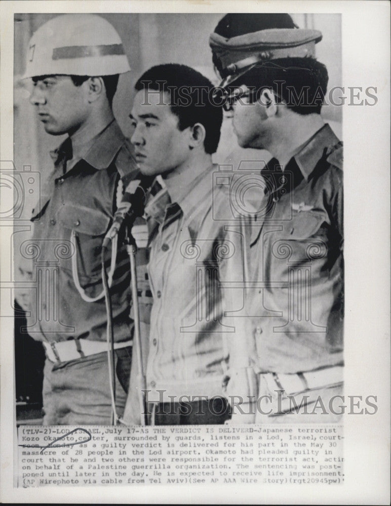 1972 Press Photo Kozo Okamoto Japanese Terrost at Israeli Airport Massacre - Historic Images