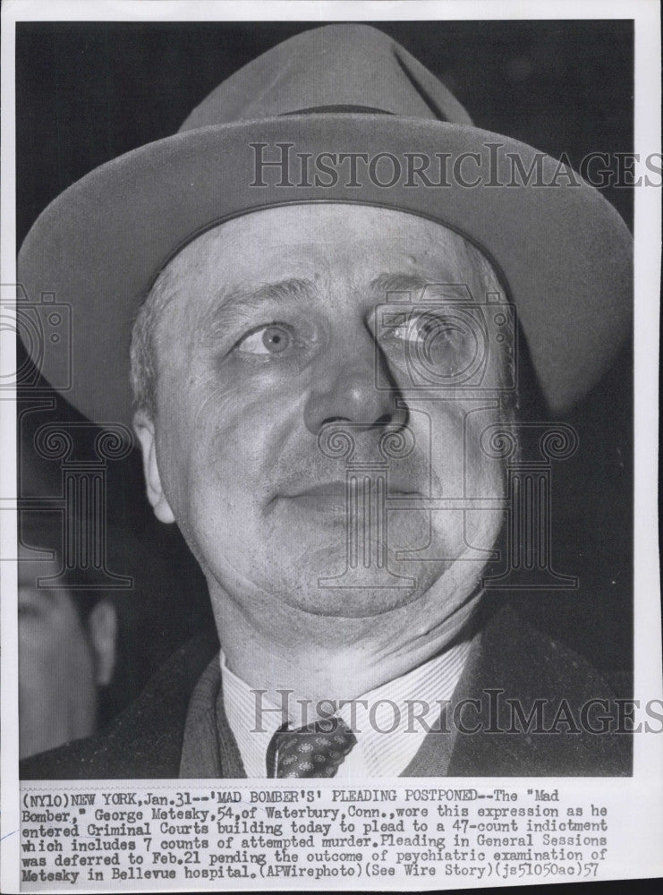 1957 Press Photo The Mad Bomber George Metesky In Criminal Court - Historic Images