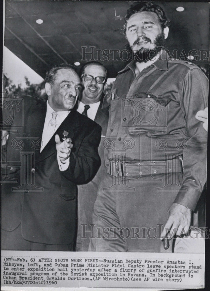 1960 Press Photo Russian Deputy Premier Anastas Mikoyan and Cuban Leader Fidel - Historic Images