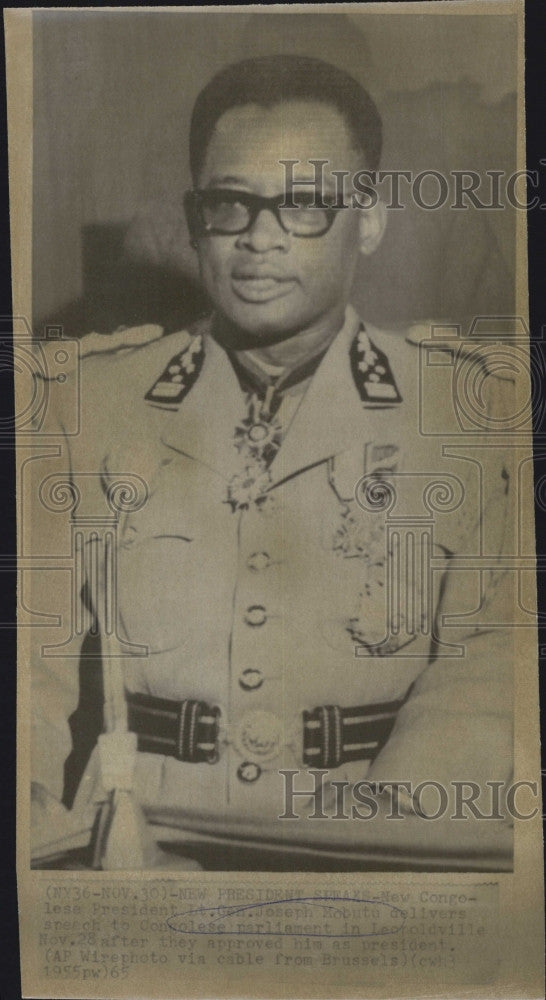 1965 Press Photo New Congolese Pres. Lt. Gen. Joseph Mobutu delivers speech - Historic Images