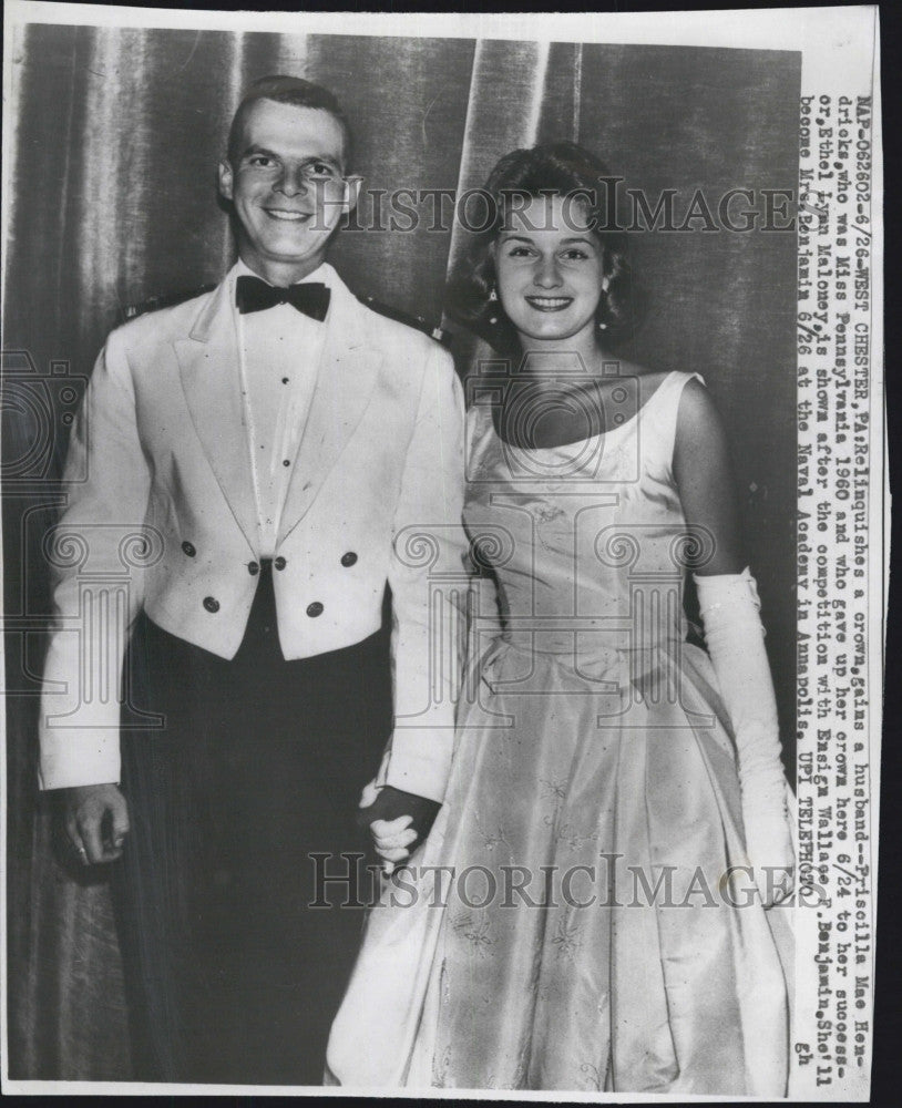 1961 Press Photo Miss Penn.1960,Priscillia Mae Hendricks &amp; Ens. WF Benjamin - Historic Images