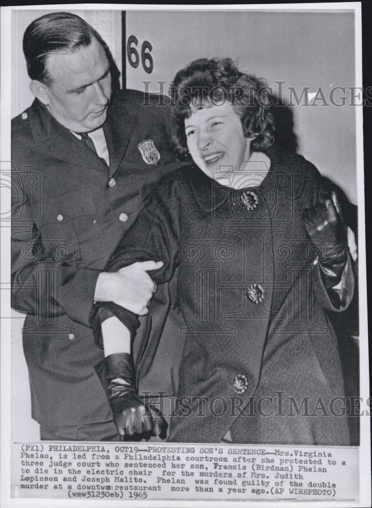1965 Press Photo Mrs. Virginia Phelan protested to judge who sentenced her son - Historic Images