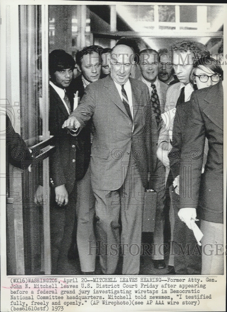 1973 Press Photo Ex Atty Gen John N Mitcchell at US District Court - Historic Images