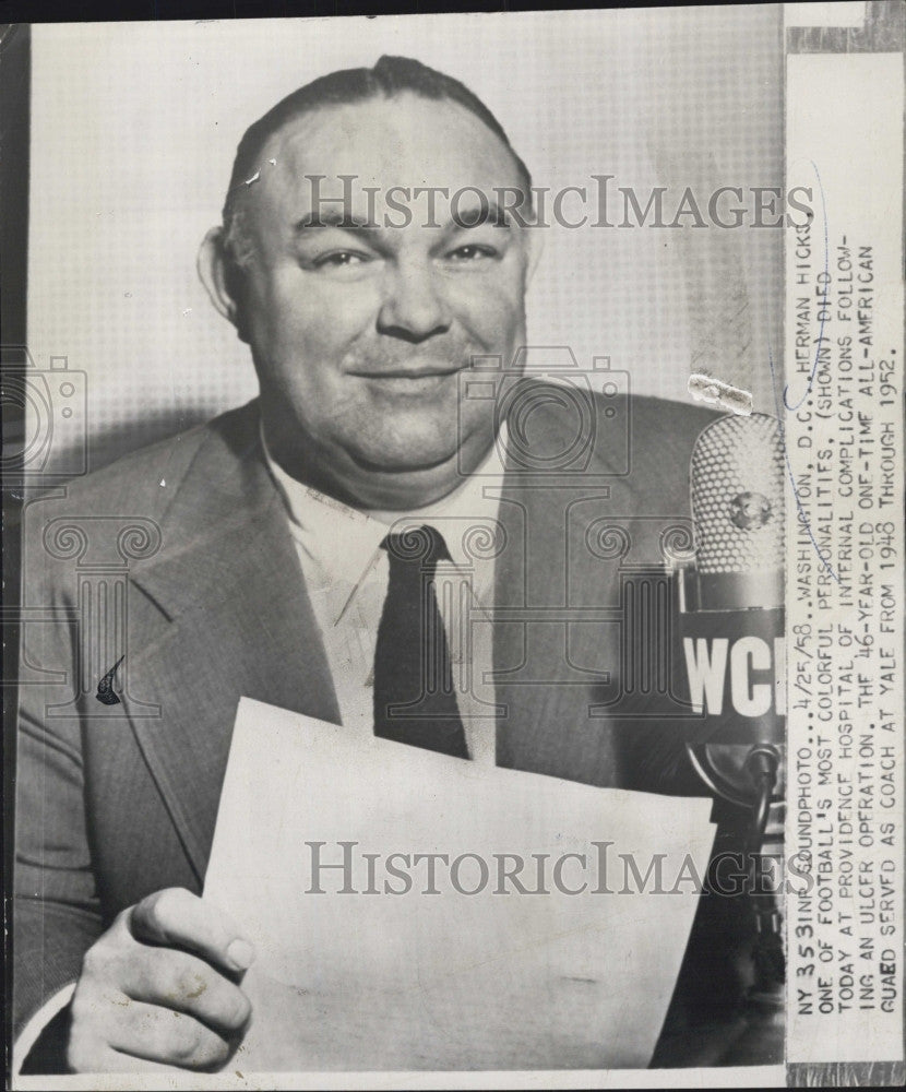 1958 Press Photo Herman Hicks, Yale Coach from 1948 through 1952 - Historic Images