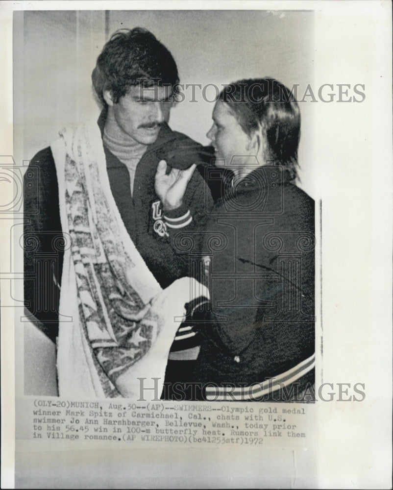 1972 Press Photo Olympic , swimmer Jo Harshburger & Mark Spitz - Historic Images