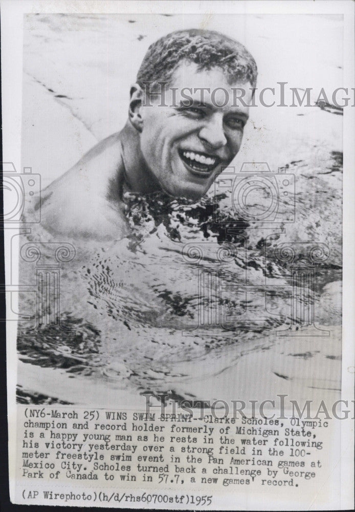 1955 Press Photo Clarke Scholes Olympic Champion Swimmer Mexico City - Historic Images