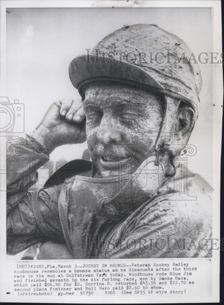 1960 Press Photo Veteran Jockey Hedley Woodhouse Gulfstream Park - Historic Images