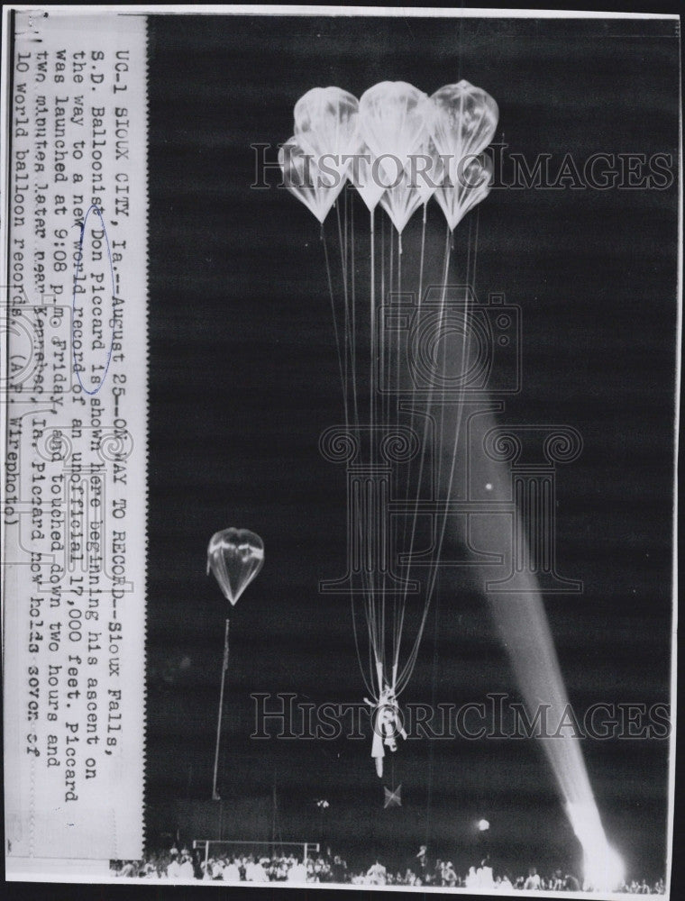 1962 Press Photo Sioux Falls Balloon Hot Air Don Piccard 17,000 Feet - Historic Images