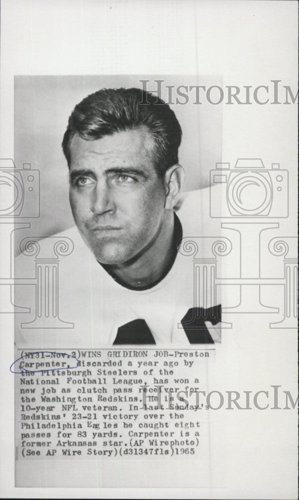 1965 Press Photo Preston Carpenter now pass reciever for Washington Redskins - Historic Images