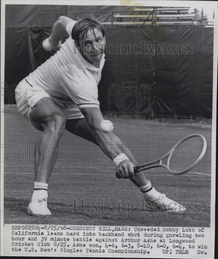 1968 Press Photo Unseeded Bobby Lutz in match with Arthur Ashe in US Singles - Historic Images