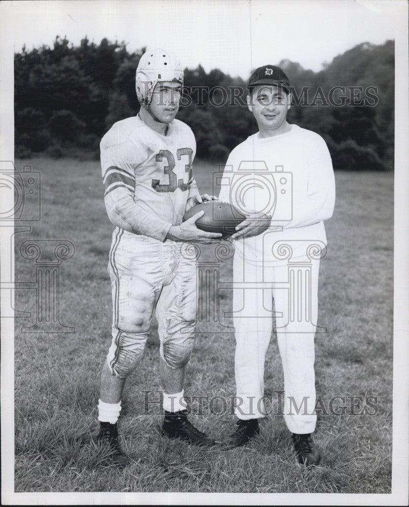 1950 Press Photo New York University Coach Hugh J Devore and Halfback Joe Quinn - Historic Images