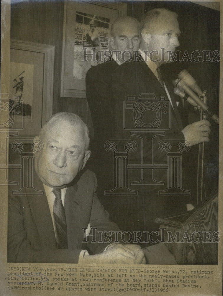 1966 Press Photo New York Mets President George Weiss Retiring with new Pres - Historic Images