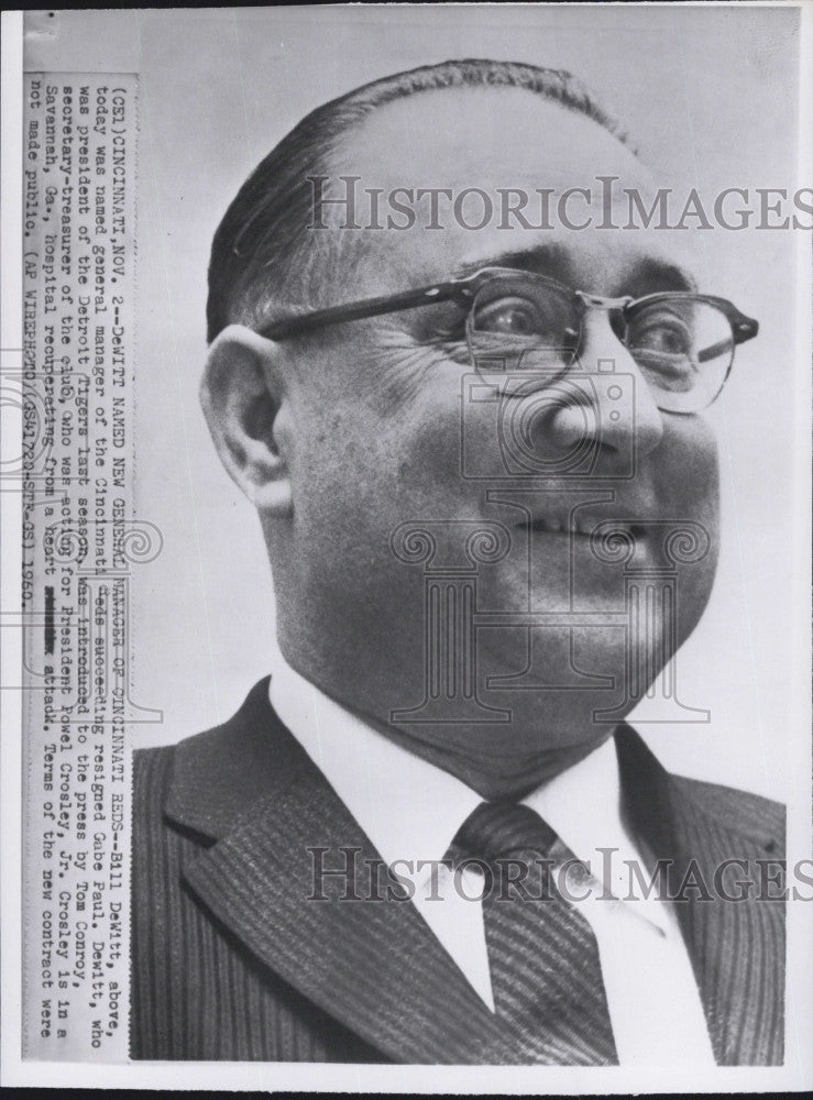 1960 Press Photo William &#39;Bill&#39; DeWitt named general manger of Cincinnati Reds - Historic Images