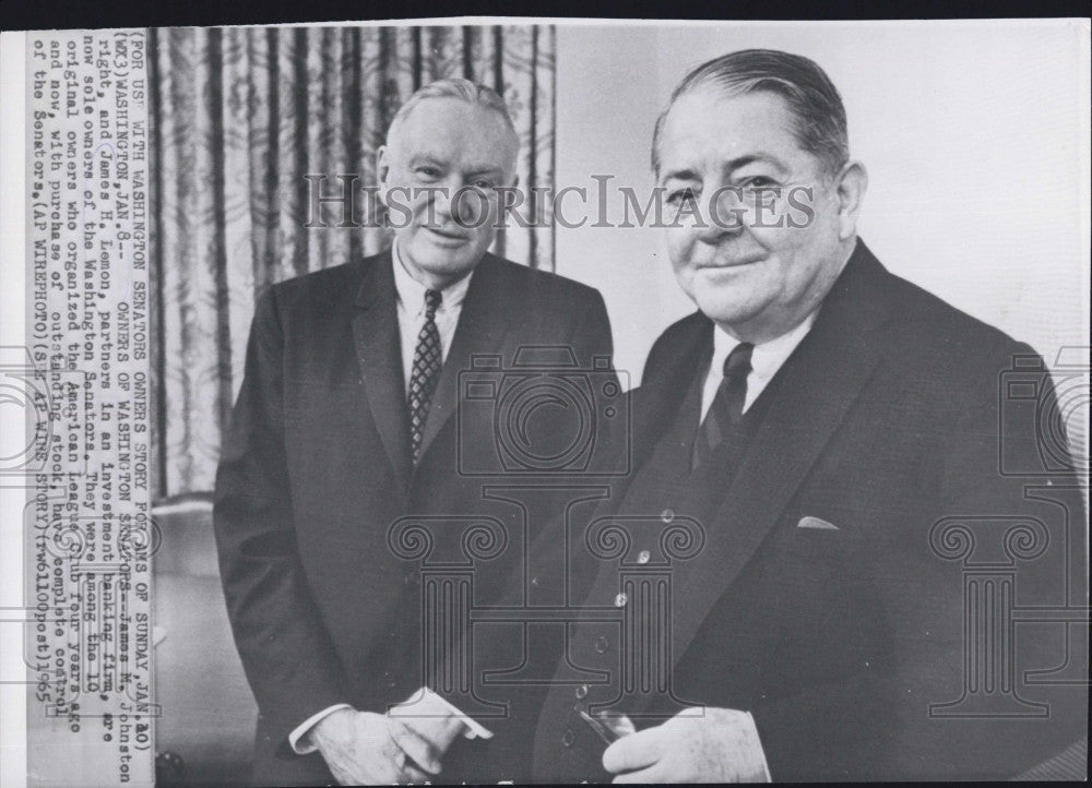 1965 Press Photo Wash Senators owners James M Johnston & James H Lemo - Historic Images