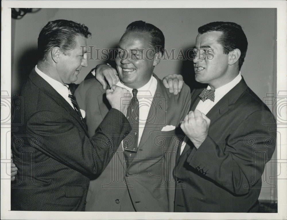 1954 Press Photo Sportscaster Harry Wismer & boxer Rocky Graziano & B Graham - Historic Images