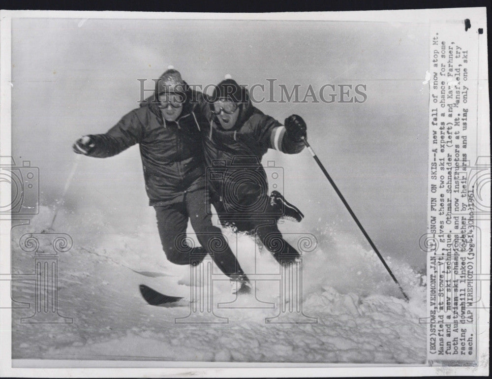 1961 Press Photo Mr. Mansfield Vermont Othmar Schneider Kav Farhner Skiier - Historic Images