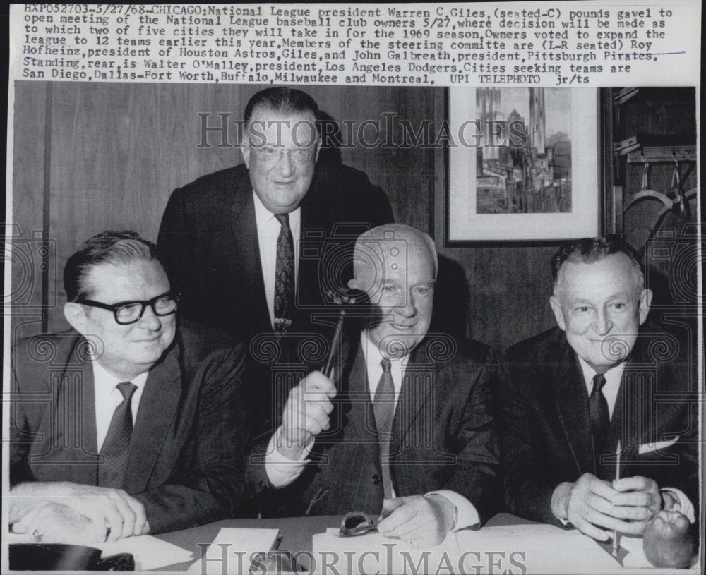 1968 Press Photo Natl League Pres WC Giles,R Hofheinz,J Galbreath,W O&#39;Malley - Historic Images