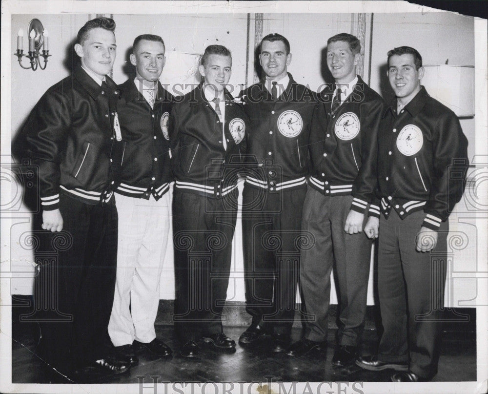 1957 Press Photo Hockey,B Urbanski,J Keough,K Gardiner,B Cronin,T Martin - Historic Images