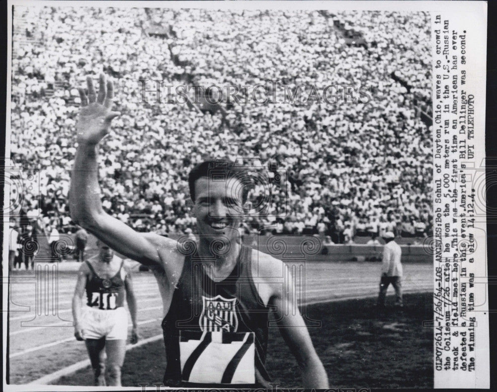 1964 Press Photo Bob Schul Dayton Ohio Coliseum US Russian Race - Historic Images