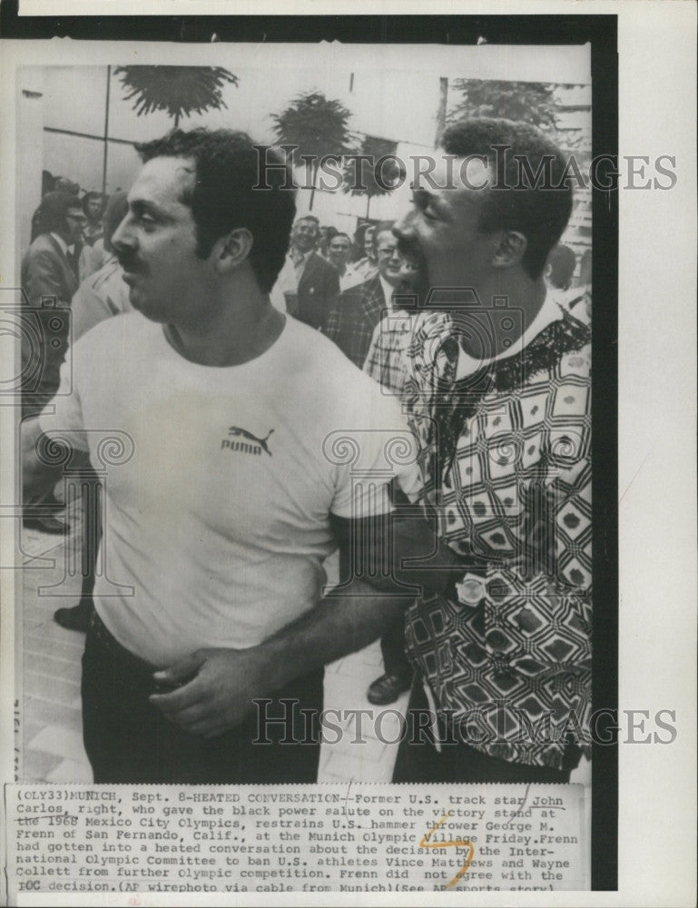 1972 Press Photo Ex track star John Carlos &amp; hammer thrower GM Frenn - Historic Images