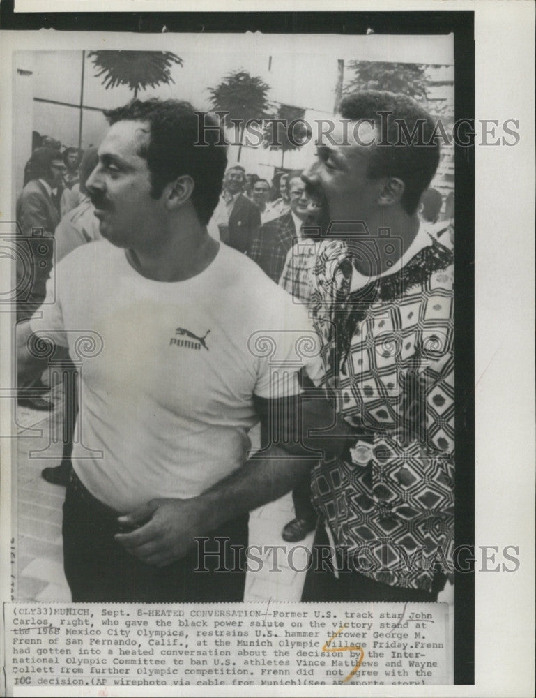 1972 Press Photo Ex track star John Carlos & hammer thrower GM Frenn - Historic Images