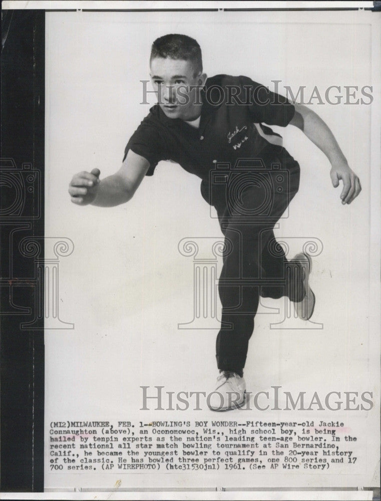 1961 Press Photo Jackie Connaughton leading teen bowler - Historic Images