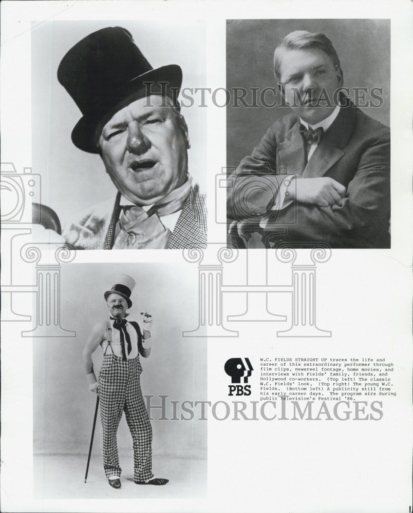 1986 Press Photo W.C. Fields in a PBS special look at his career - Historic Images